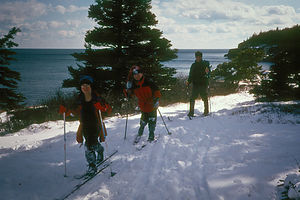 Cross-Country Skiing on trail over ocean