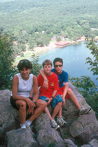 Lolo and boys on East Bluff Trail overlook