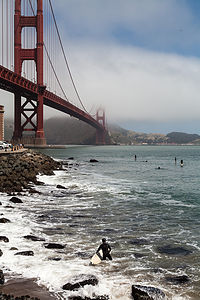 Golden Gate Bridge with Surfers