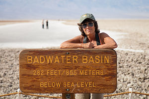 Lolo with Badwater Basin Sign