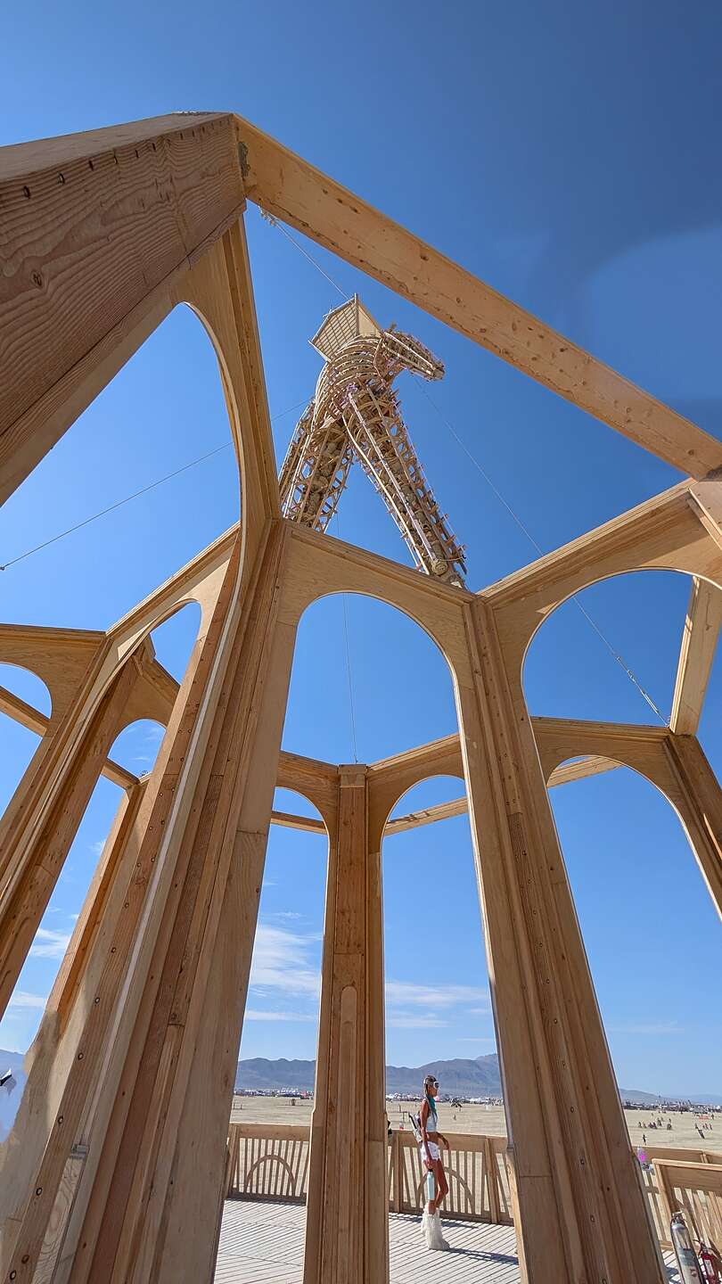 Through the arches of the pavilion