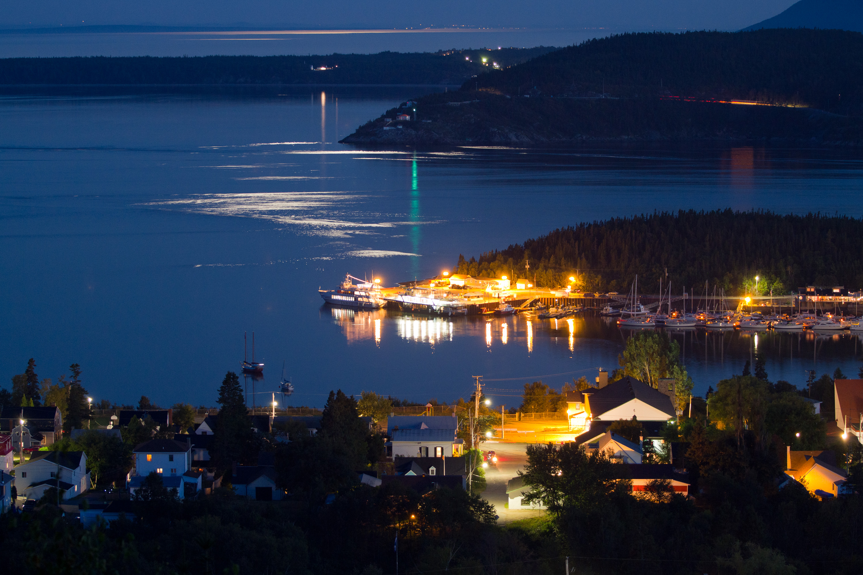 Night View of Tadoussac Village from Campground - TJG