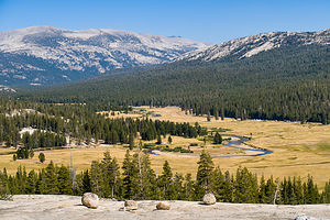 View of Tuolumne Meadows from atop Pothole Dome