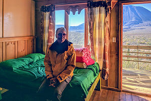 Herb enjoying his rustic cabin at Las Tres Vírgenes